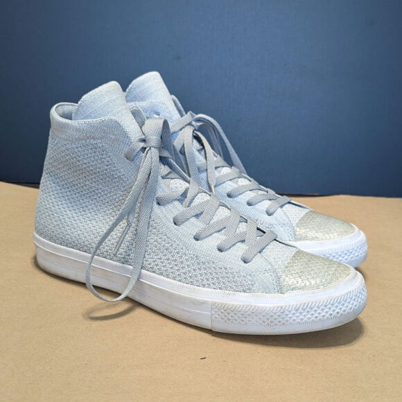 Converse Chuck Taylor FlyKnit Hi Top Sneakers Wolf Gray Knit Shoes Grey Mens 9 - Picture 2 of 5